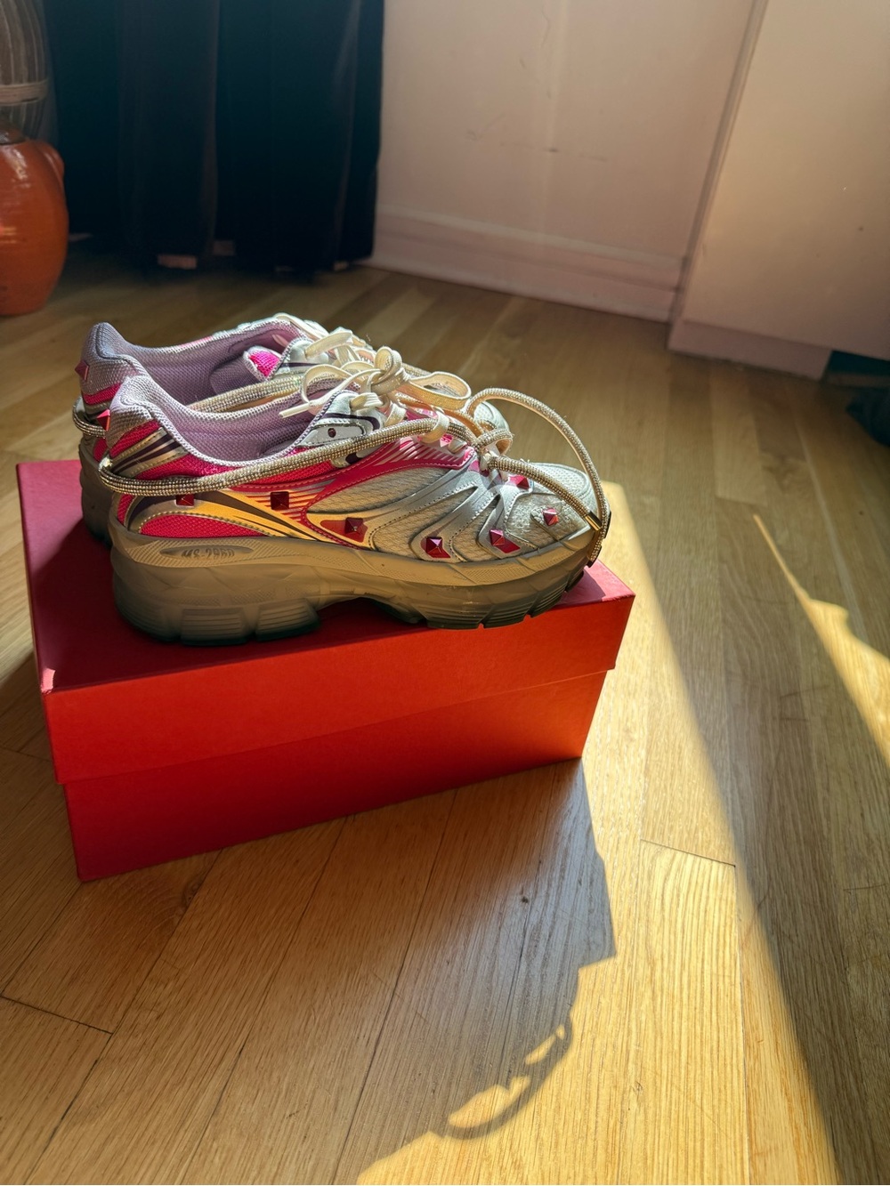 Valentino Pink and Silver Athletic Sneakers